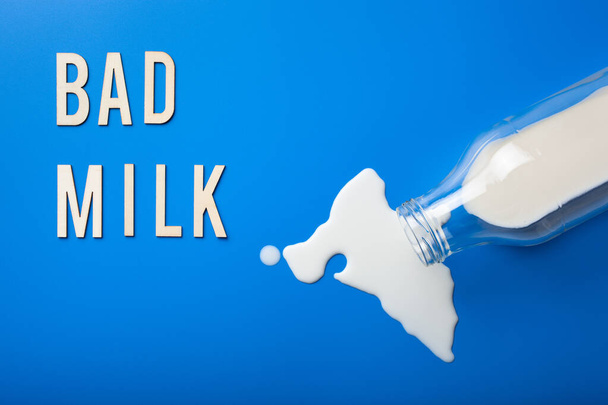 bad milk word text letters lactose intolerance allergy. milk splatter. avoid dangerous dairy - Photo, Image