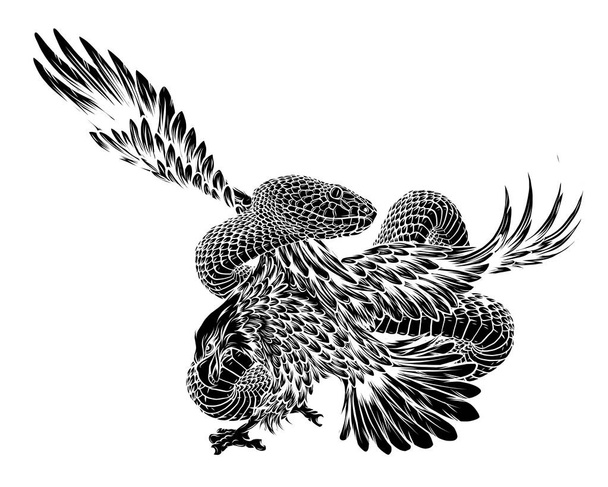 Eagle and viper, eagle vs snake, predator and prey vector - Vector, Image