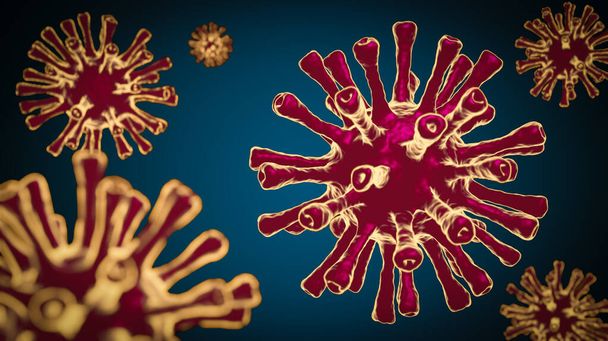3D-Illustration des pandemischen Covid-19-Virus und des antiviralen Medikaments Corona-Virus-Konzepts. - Foto, Bild