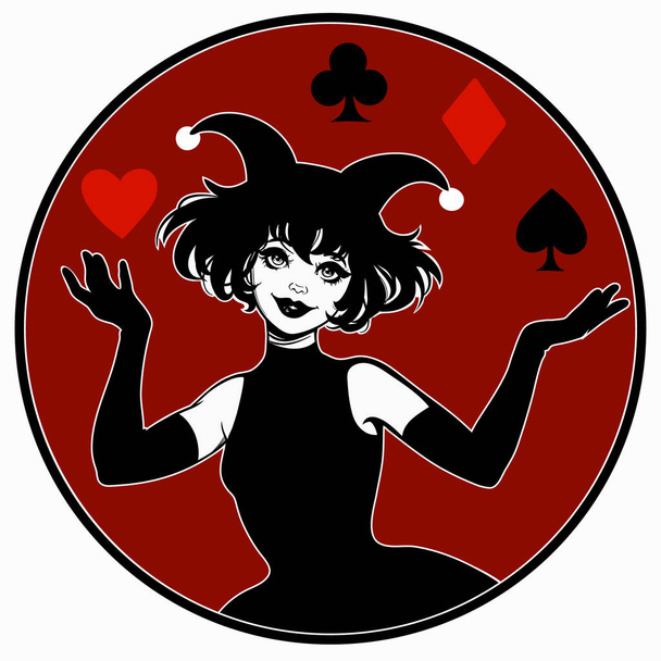 beautiful joker girl in a round frame - Vector, Image
