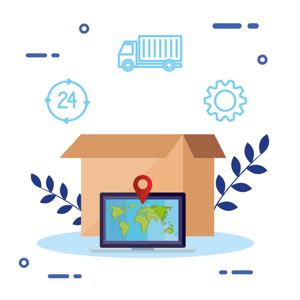 servicio logístico de entrega con caja e iconos
 - Vector, Imagen