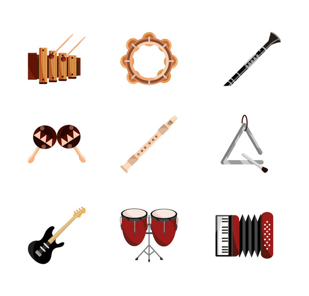 instrumenty muzyczne struny wiatr perkusja ikona zestaw izolowane ikona - Wektor, obraz