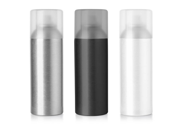 Conjunto de spray desodorizante para mulheres ou homens. Modelo Mock up de garrafa de metal com tampa transparente para o seu design- caminhos de recorte
 - Foto, Imagem