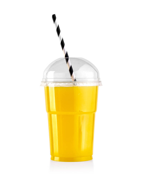 Take away glass of fresh orange juice isolated on white background  with clipping path - Photo, Image