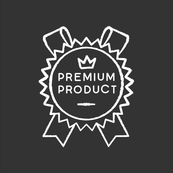 Premium product chalk white icon on black background. Top class product and service, brand equity. Royal class, best, superior goods badge with crown isolated vector chalkboard illustration - Vetor, Imagem