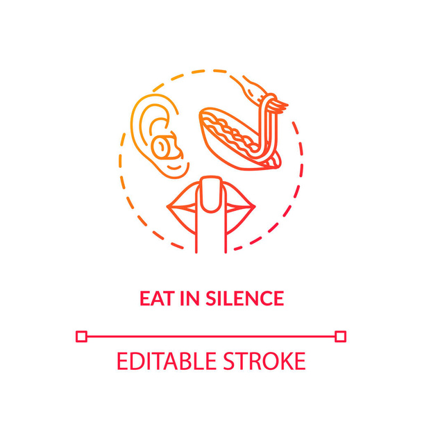 Comer em silêncio ícone conceito. Idéia de nutrição consciente ilustração de linha fina. Desfrutando de refeição sem distrações, jantar em paz e sossego. Vetor isolado esboço RGB cor desenho
 - Vetor, Imagem