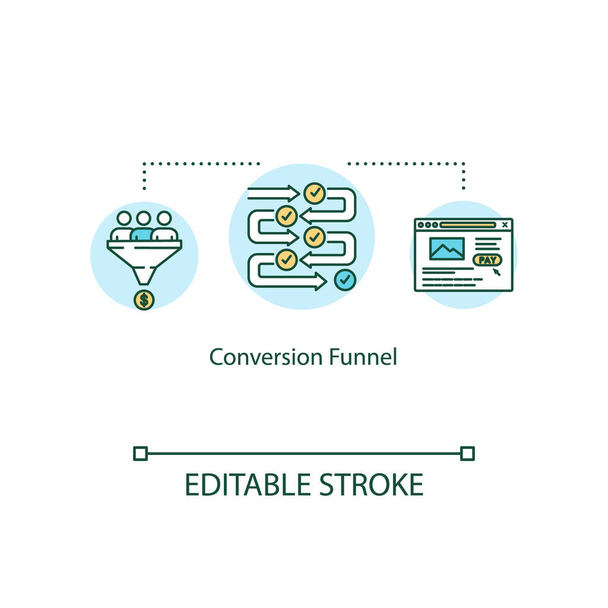 Conversion funnel concept icon. Increasing ecommerce sales tips idea thin line illustration. Modern digital marketing techniques. Vector isolated outline RGB color drawing. Editable stroke - Vector, Image