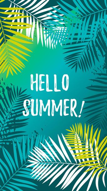 Summer design template for social media stories with tropical leaves. Exotic frame with space for text - Διάνυσμα, εικόνα
