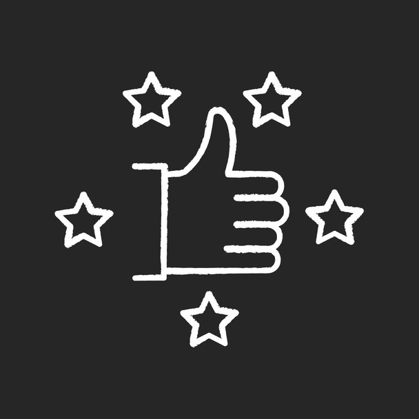 Recommendation chalk white icon on black background. Thumbs up. Five star. Review rate. Customer satisfaction level. Approve of client service. Top quality. Isolated vector chalkboard illustration - Vector, Image