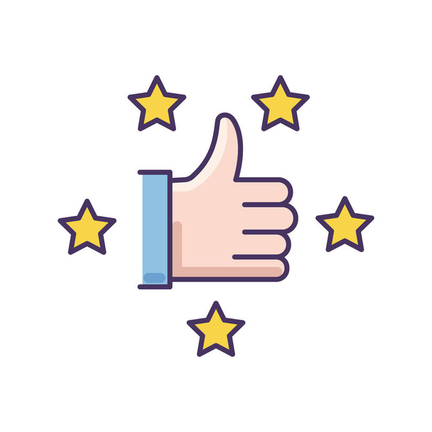 Recommendation RGB color icon. Thumbs up. Five star. Review rate. Customer satisfaction level. Approve of client service. Top quality. Bestseller sign. Blog vote. Isolated vector illustration - Vector, Image