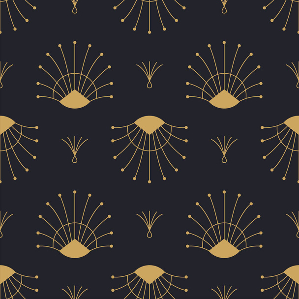 Gold art deco style vintage seamless pattern with retro ornament design. Luxury abstract background in golden and black color. Classic geometric fashion texture backdrop.  - Vektör, Görsel