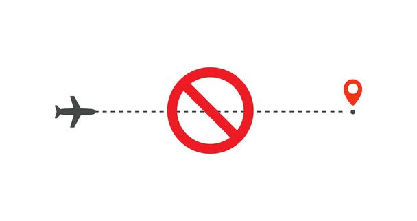 Sinal de parada, sinal de proibição no avião, ícone de proibição de voo, símbolo de viagem aérea de passageiros proibido, sinal de aeroporto fechado para, ilustração vetorial isolado
 - Vetor, Imagem