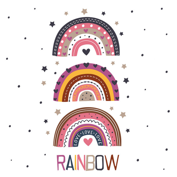poster with three beautiful rainbows - vector illustration, eps     - Vektor, kép