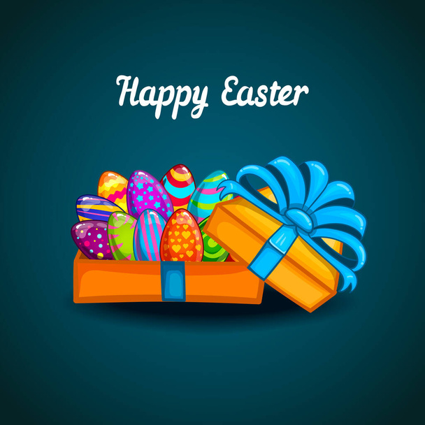 Card with gift box and Easter eggs - Vector, Image