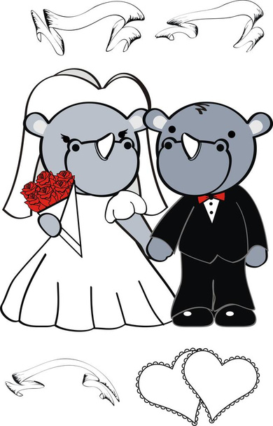 married cute rhino cartoon in vector format very easy to edit  - Vector, Image