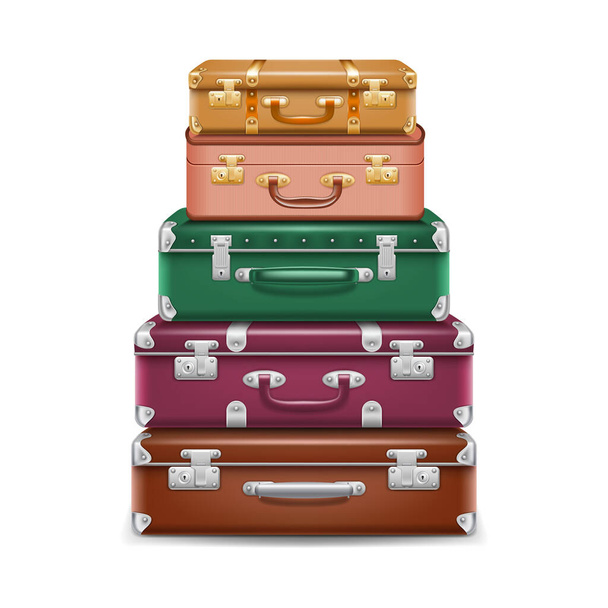 Realistic Detailed 3d Travel Suitcases Set. Vector - Vecteur, image
