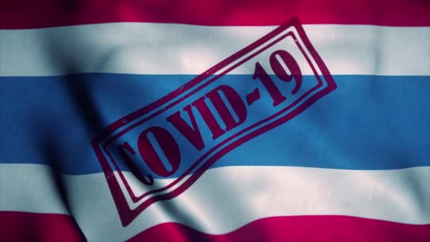 Covid-19 stempel op de nationale vlag van Thailand. Coronavirusconcept - Video