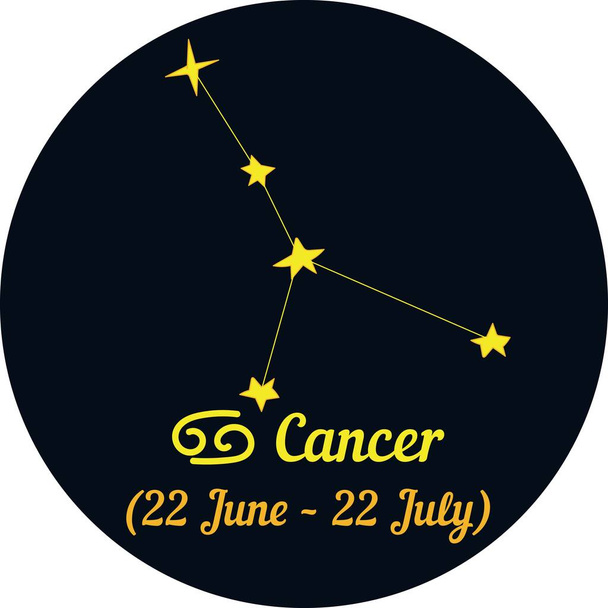 vector illustration, zodiac signs in a blue circle, constellation and date - cancer - Vektori, kuva