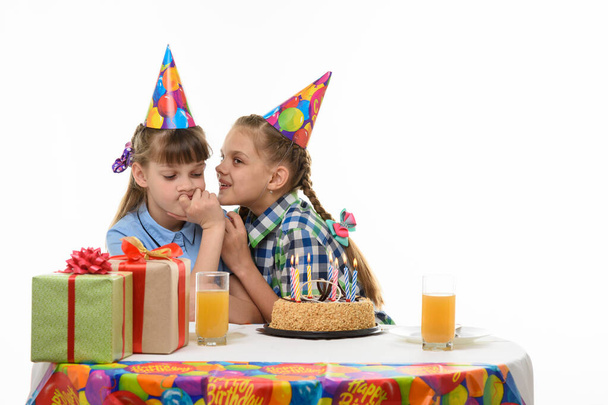 Birthday girl tells secrets to another girl - Photo, Image