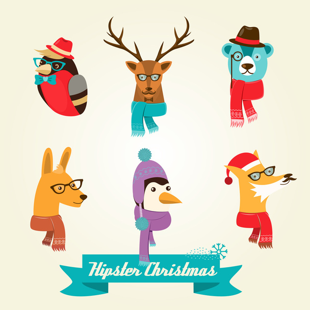 Christmas hipster animals illustration - Foto, afbeelding