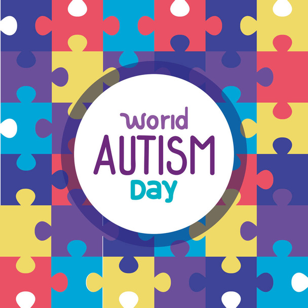Всемирный день аутизма с кусочками головоломки
 - Вектор,изображение