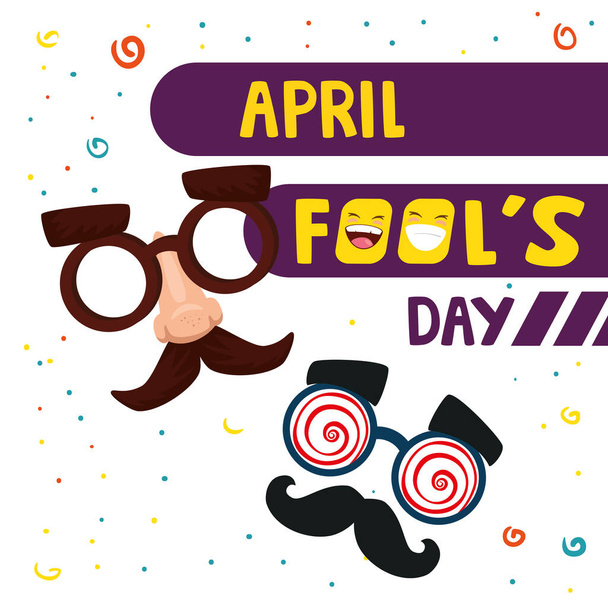 april fool day with crazy mask and icons - Vector, Image