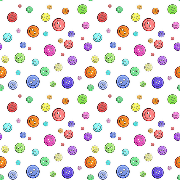 Conjunto de botones multicolores para ropa de diferentes tamaños. Ilustración vectorial - aislar sobre un fondo blanco. Patrón sin costura
 - Vector, imagen