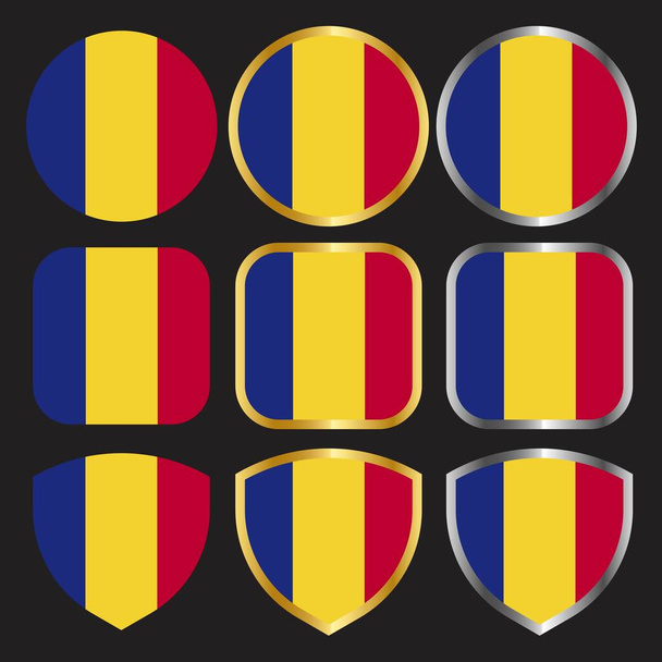 romańska flaga wektor ikona zestaw ze złotem i srebrem granicy - Wektor, obraz