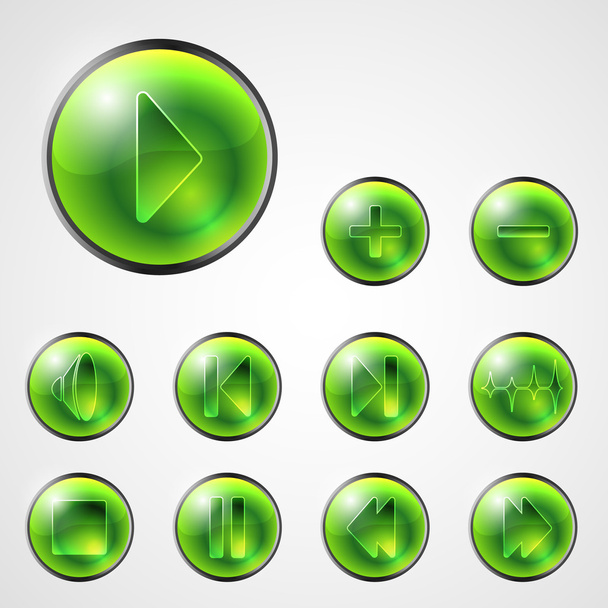 abstract shiny green media player buttons - Vetor, Imagem