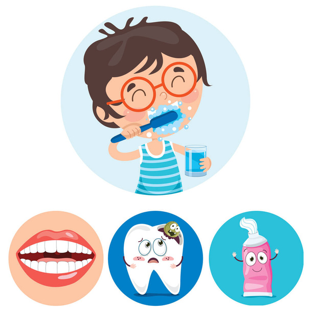 Brushing Teeth Concept With Cartoon Character - Vector, Image
