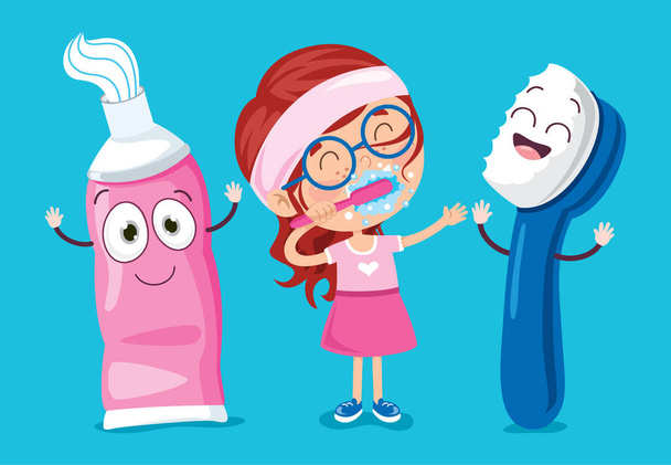 Brushing Teeth Concept With Cartoon Character - Vector, Image