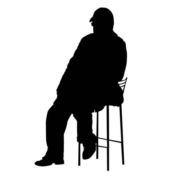 Silhouette of an old man sitting on a chair on white background, vector illustration - Vector, Image