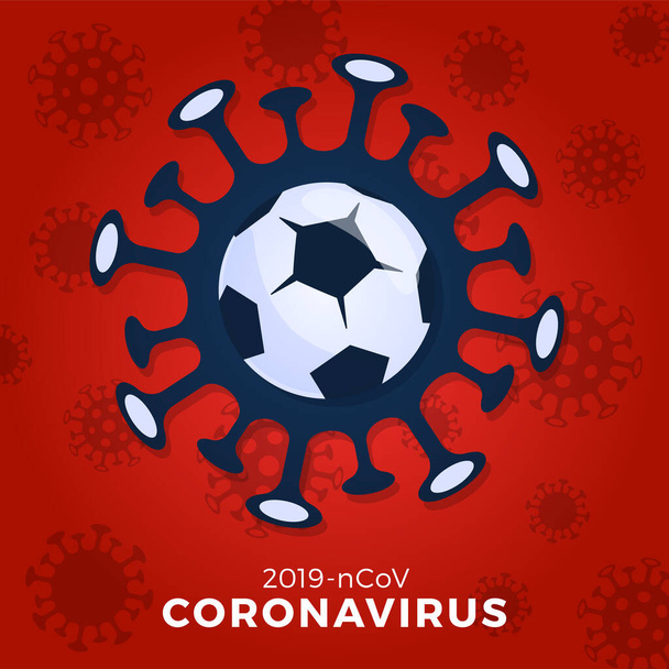 Piłka nożna lub wektor piłki nożnej Podpisz ostrożność koronawirus. Zatrzymać epidemię Covid-19. Niebezpieczeństwo związane z koronawirusami i epidemią grypy. Anulowanie wydarzeń sportowych i koncepcji meczów - Wektor, obraz