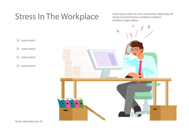 Stressed man working hard - Vector, Image