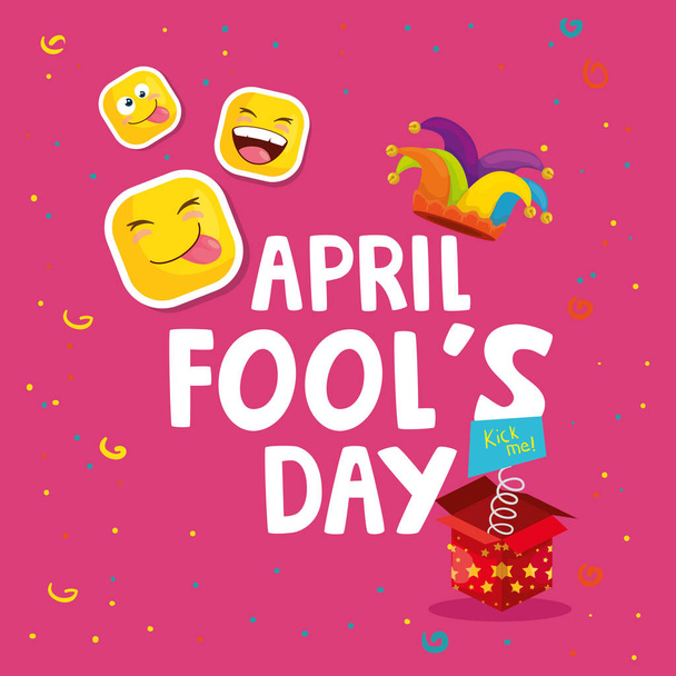 april fool day with hat jester and icons - Vector, Image