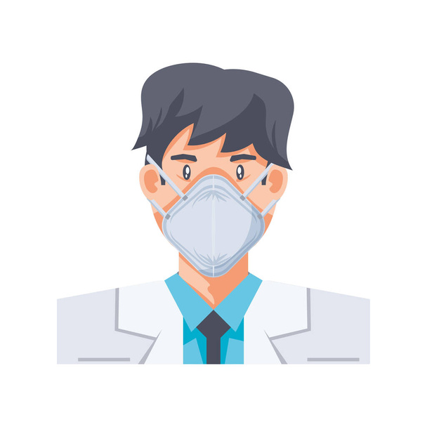 Homem com máscara médica em fundo branco - Vetor, Imagem
