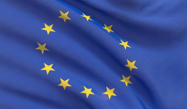 Официальный флаг ЕС. Флаг Европейского Союза. 3D иллюстрация. - Фото, изображение