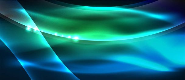 Абстрактный фон. Shiny design neon waves with light effects, techno trendy design. Векторная иллюстрация для обоев, баннера, фона, карты, книжной иллюстрации, целевой страницы
 - Вектор,изображение