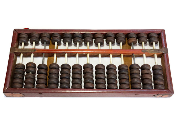 Vintage wooden Chinese abacus isolated on white background - Photo, Image