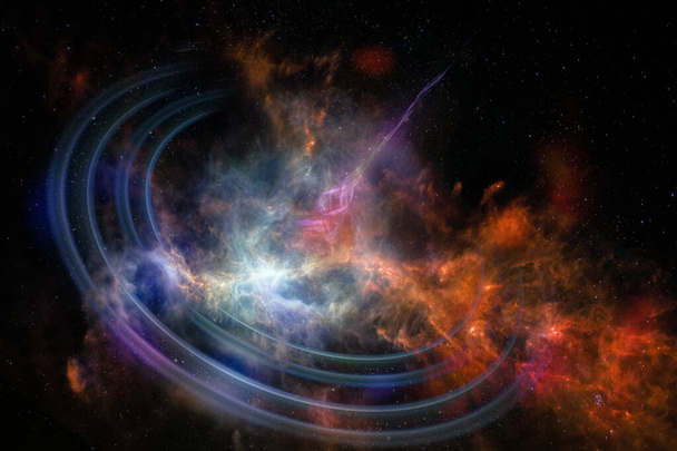 Kollázs az űrről, tudomány. Fantasztikus fekete lyuk gyűrűkkel a világűrben. A kép elemeit a NASA bocsátotta rendelkezésre. - Fotó, kép