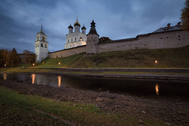 Old mill on the banks of the river Sorot at night. Village Pushkin mountains, Pskov region, Russia - 写真・画像