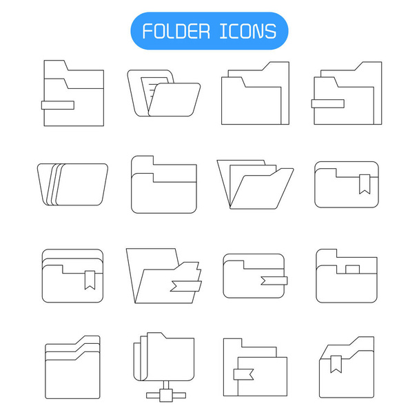 folder and archive icons set line vector - Vector, Image
