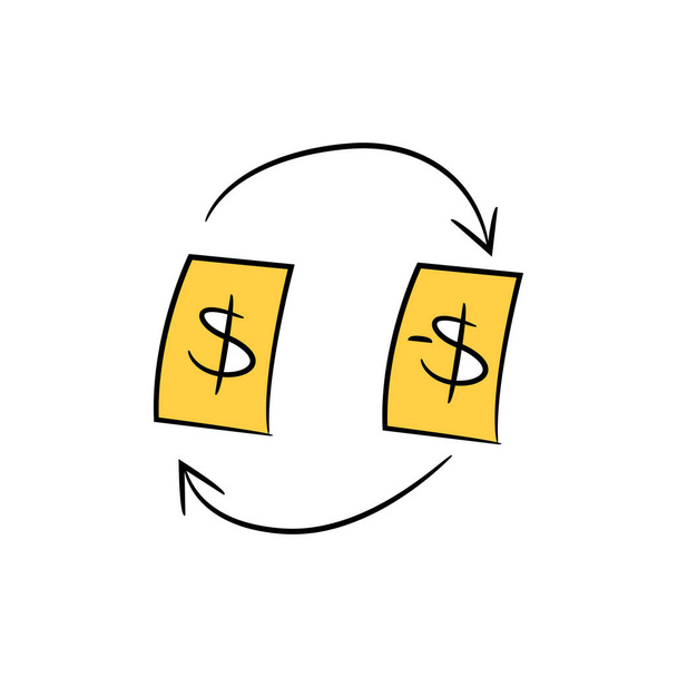 Dollari rahaa pankki swap velasta käteistä keltainen käsi piirretty
 - Vektori, kuva