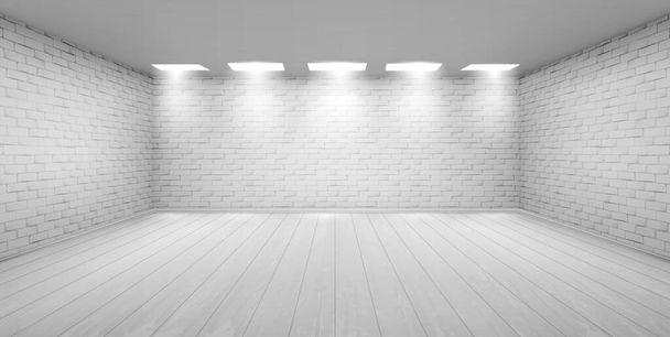 Пустой зал с белыми кирпичными стенами в студии
 - Вектор,изображение