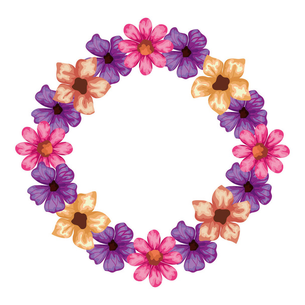 frame circular of cute flowers natural - Вектор,изображение