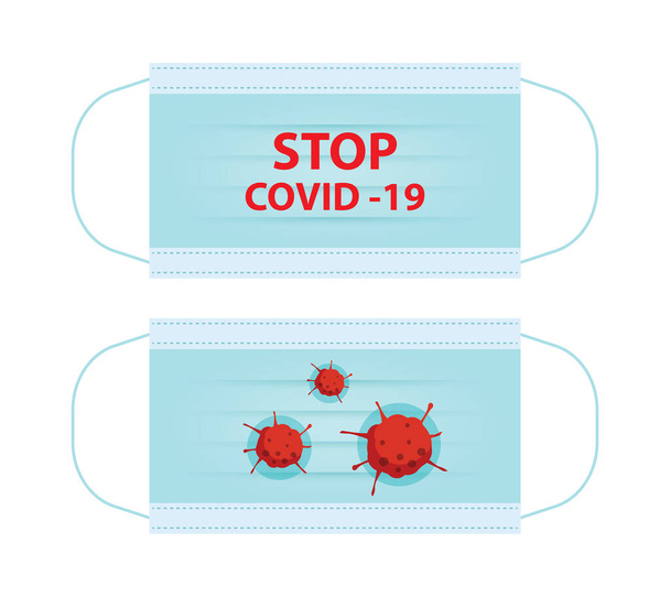 Stop covid-19 con protección antifaz aislada sobre fondo blanco
. - Vector, Imagen