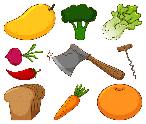 Suuri joukko erilaisia elintarvikkeita ja muita tuotteita valkoisella taustalla kuva - Vektori, kuva
