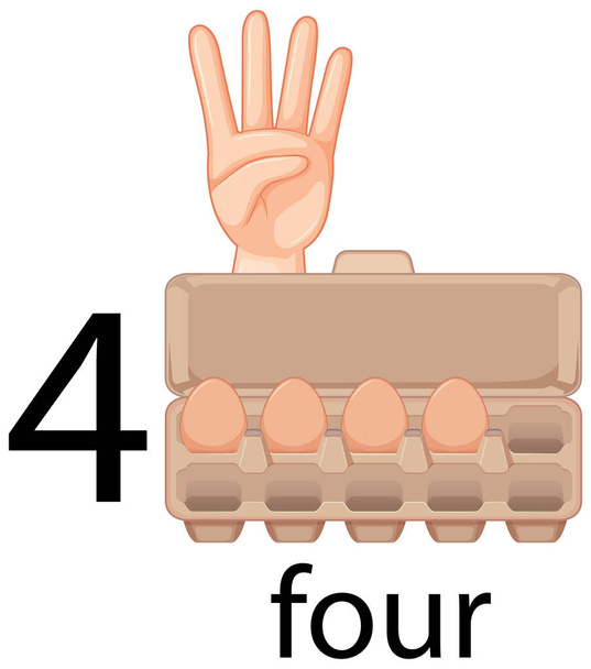 Comptage numéro quatre avec des œufs en carton illustration
 - Vecteur, image
