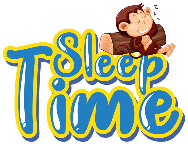 Plantilla de signo con tiempo de sueño palabra y mono durmiendo en la ilustración de registro
 - Vector, imagen