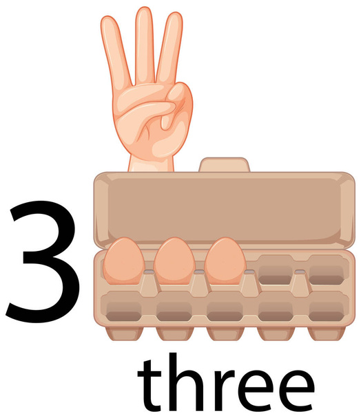 Подсчет номер три с яйцами в картонной иллюстрации
 - Вектор,изображение